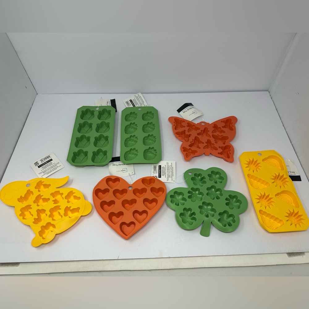 NEW Mainstays Silicone Ice Mold Trays Lot Set Of 7 Summer Fun, All Different U5